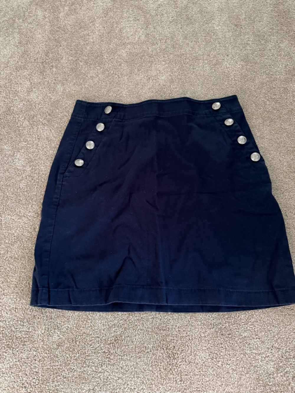 Navy Skirt with Zip up back with side button embellishments